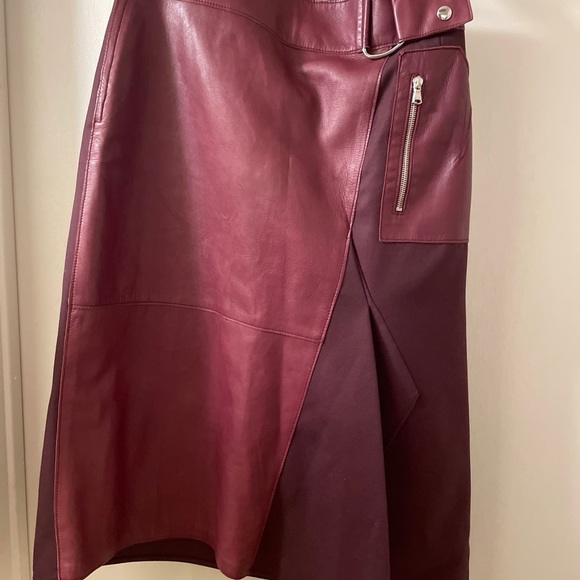 3.1 Phillip Lim Leather-Wool Flight Detail Skirt, Crimson sz 8 - Picture 4 of 16